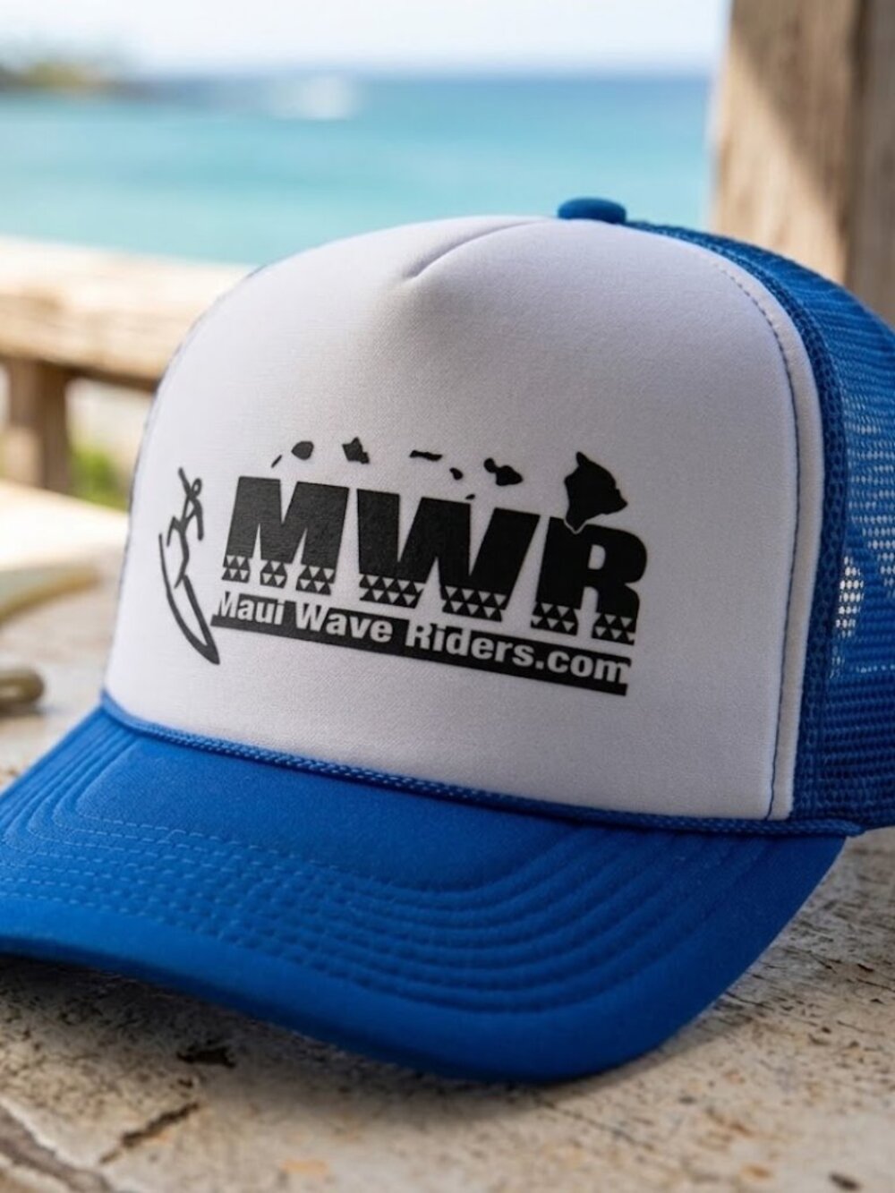 Maui Wave Riders Hawaii Surf Printed Blue White Foam Rope Snapback Hat New Y2K
